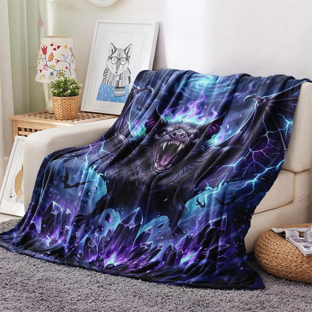 

1Pc Bat Print Flannel Blanket, High quality Comfortable for All Seasons, Home Decor, Warmth and Comfort, Perfect for Christmas Gifts 80cm x 120cm