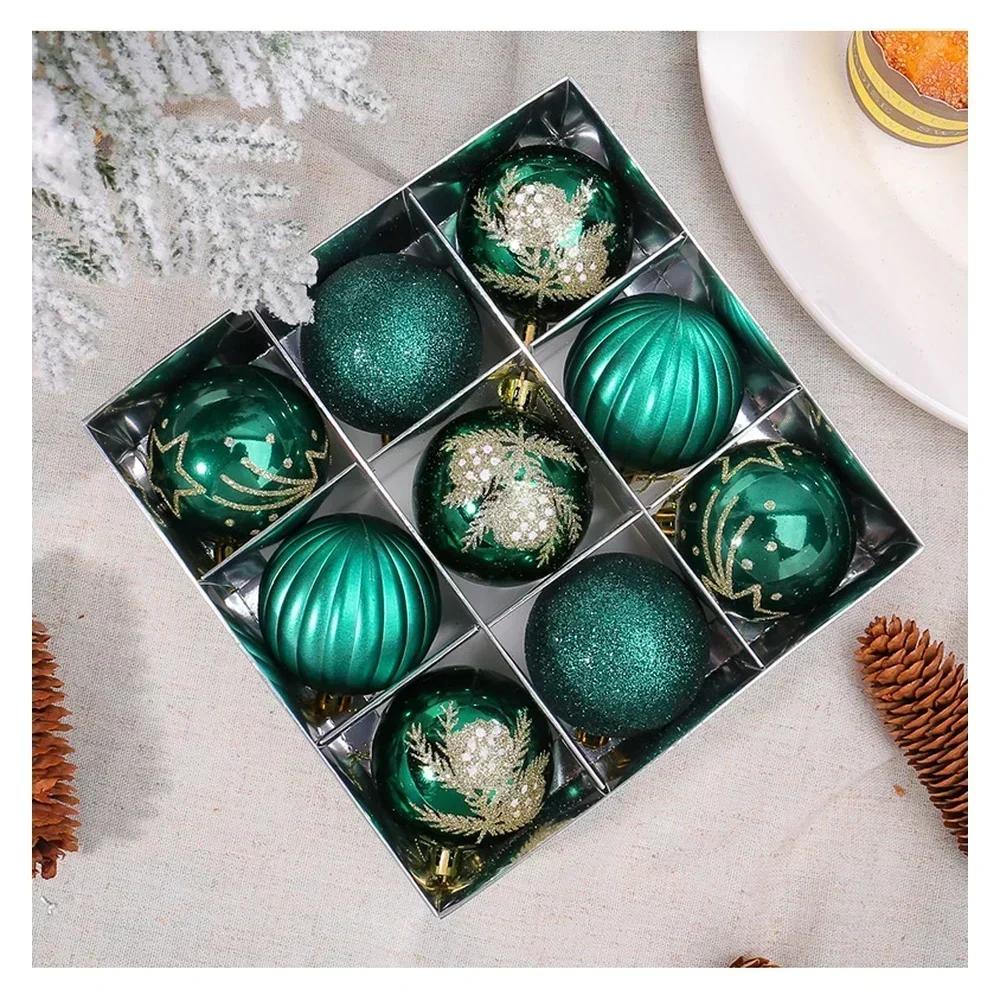 Christmas Decorations Set 9 Pieces Hand Painted Ornaments with Electroplated for Window Display and Tree Hanging