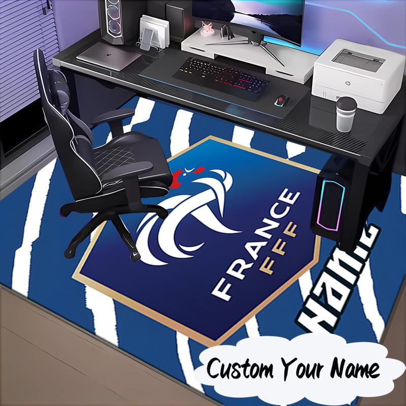 Custom Name France Football Crest Rug for Living Room, Game Rooms, Office, Bedroom, Floor Mat Playful Design, Fan Gifts Christmas Decor