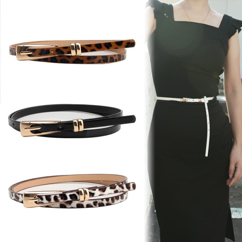 Classical Thin PU Leather Women Belts Gold Metal Buckle Waist Belt Luxury Black White Belt Waistband Dress Coat Jeans Straps