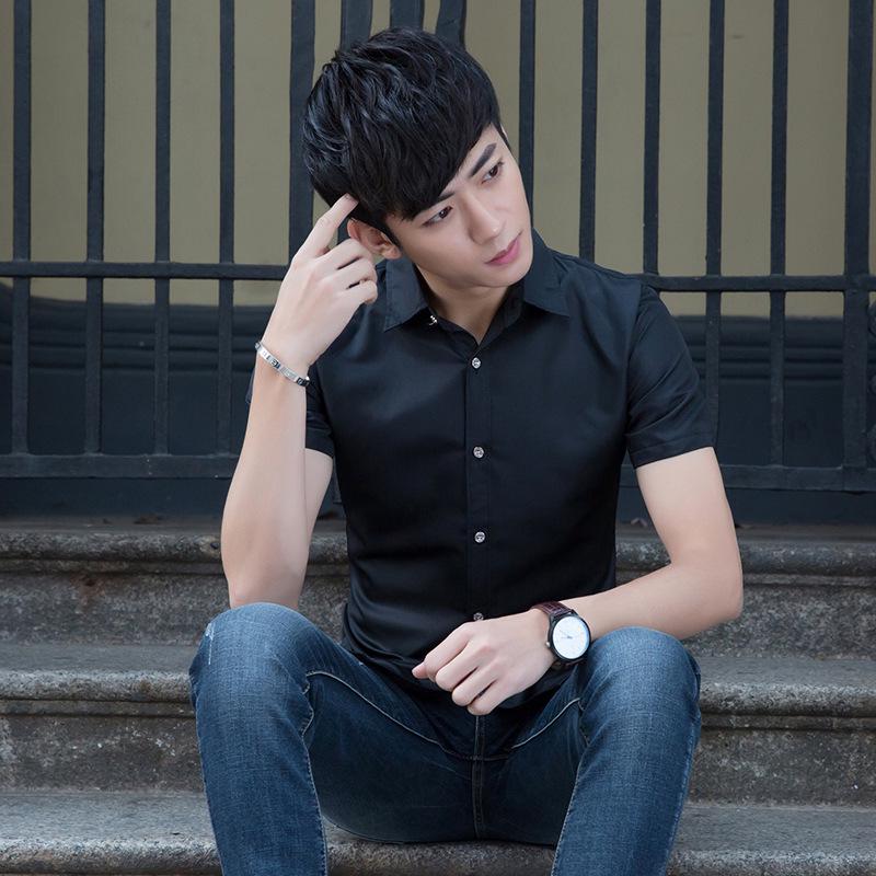 Men's White Non-Iron Slim-Fit Short-Sleeve Shirt for Business or Casual Wear