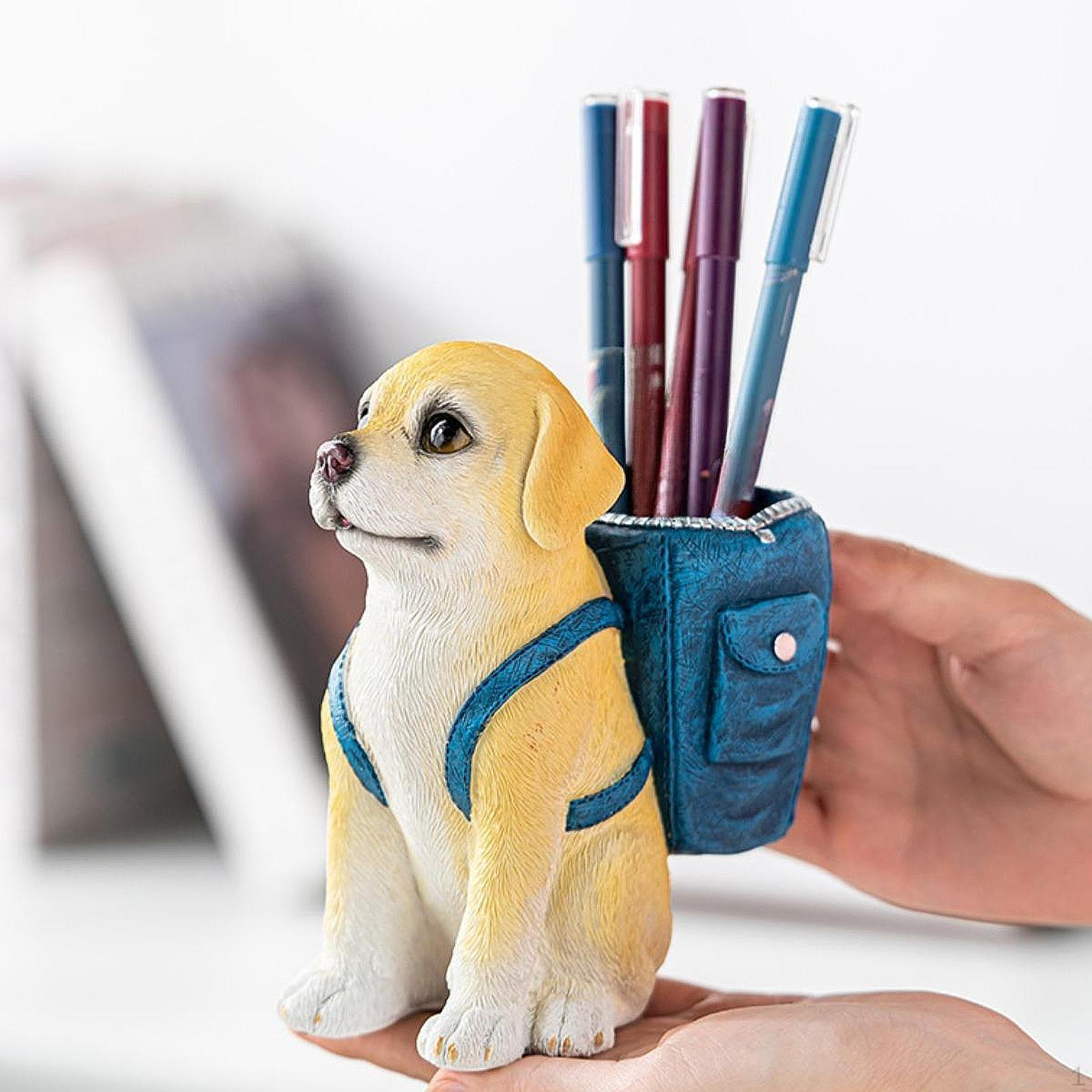 

Милая собака держатель для ручек настольный органайзер для карандашей скульптура для макияжа кисти синий