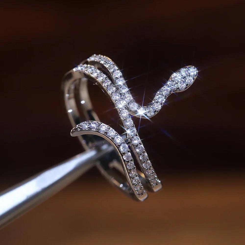 

Изящное кольцо-змейка из тонкого шпагата для женщин, серебристого цвета, микропаве из камней CZ, забавное, для танцевальной вечеринки, крутой повседневный аксессуар, новая мода 9