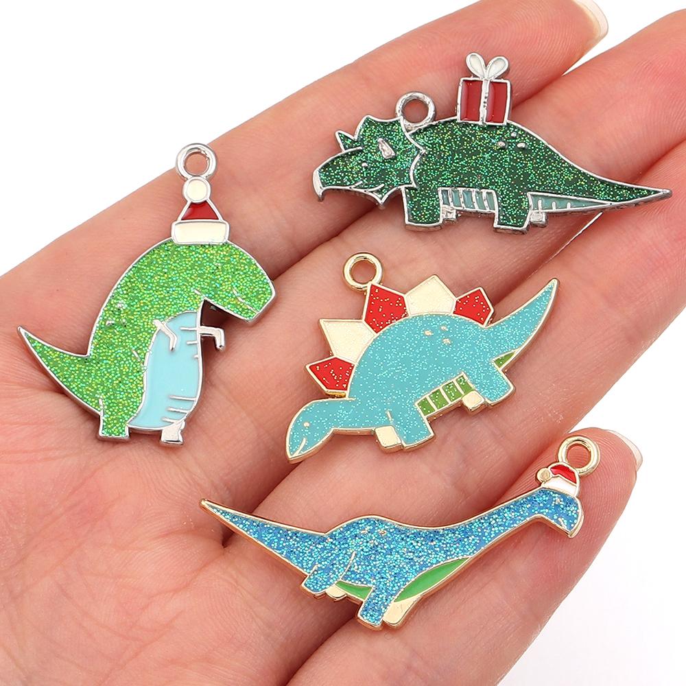 6pcs/lot Alloy Enamel Dinosaur Charms Colorful Cute Animal Charms Pendants For DIY Jewelry Making Necklace Keychain Accessories