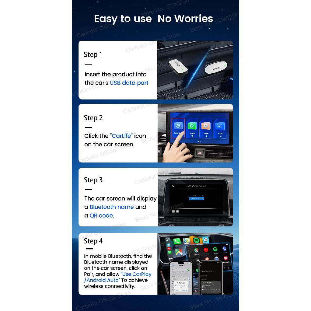 X1CA/X2CA CarlinKit 2-In-1 Wireless Adapter Wireless CarPlay Android Auto Plug &Play WiFi BLE Auto-connect For Baidu CarLife Car