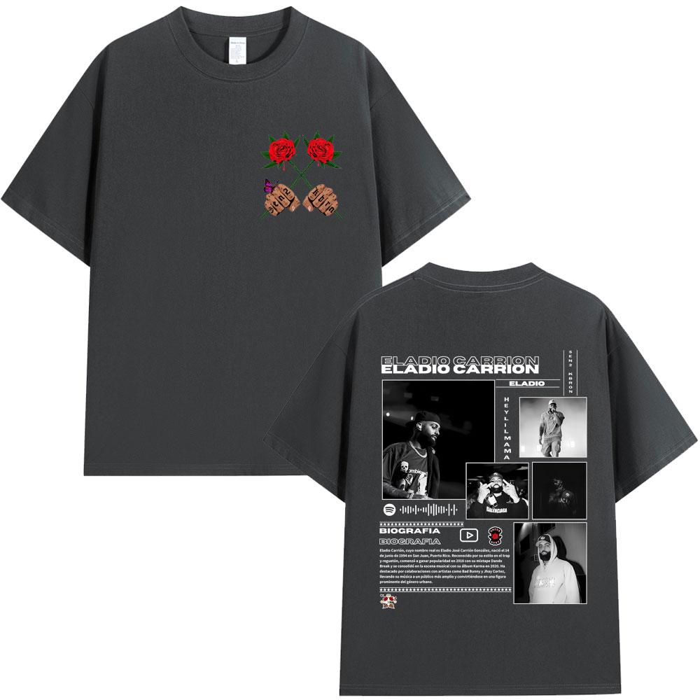Famous Rapper Eladio Carrion Album Global Tour Mercah TShirt Men Women Loose Casual Cotton Tee Streetwear Hip Hop Oversized Top