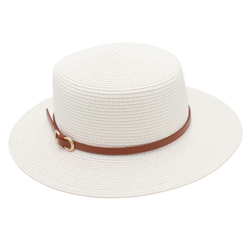 Straw Hat Female Sun Hat Belt Buckle Bucket Hat Flat Top Mother Hat Big Brim Cool Hat Seaside Beach Hat