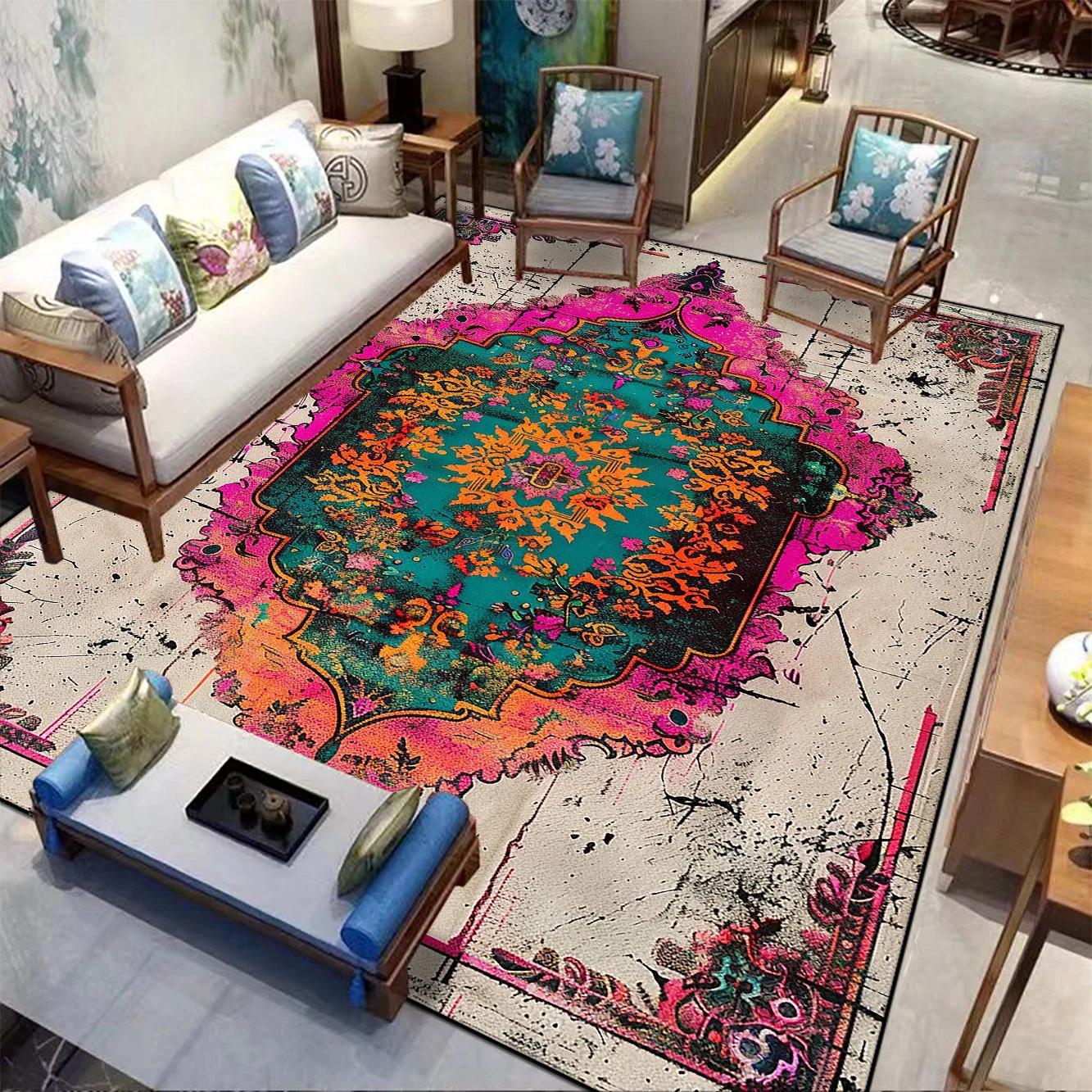 Alfombra Retro Persa Americana Área Grande Decoración Salón Alfombra Hogar Antideslizante Dormitorio Vestidor Alfombra Salón Lavable Felpudo 140x200cm 55x78.7in