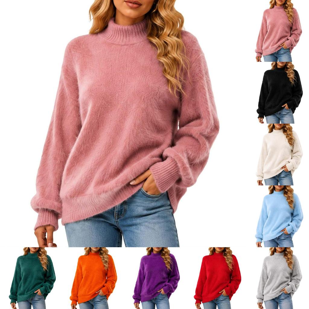 Women's Neck Sleeve Pullover Sweater - Long Sleeve Knit Top
