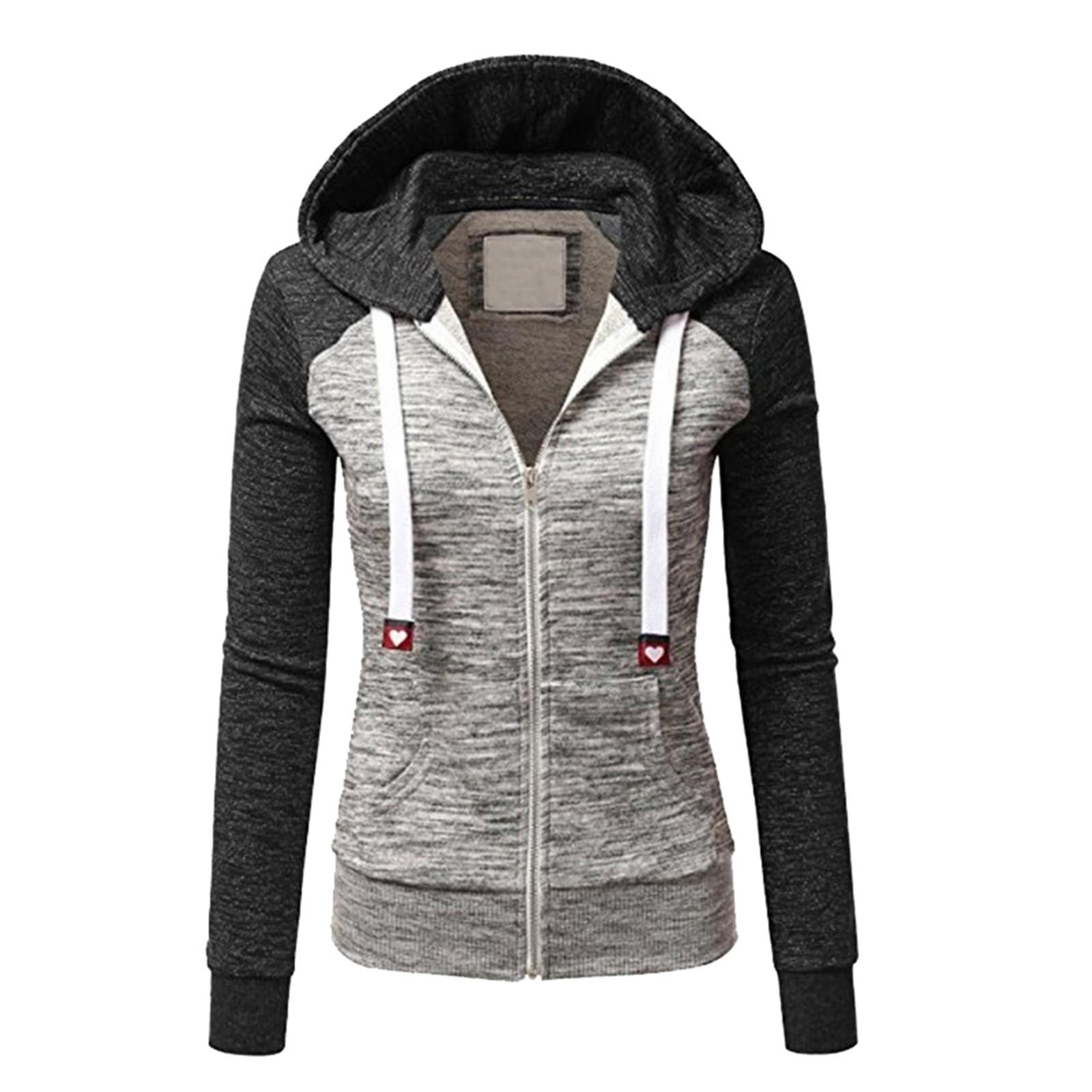 

Женская повседневная модная толстовка с цветными блоками, длинными рукавами, карманом, молнией, капюшоном, затягивающимся шнурком, куртка S