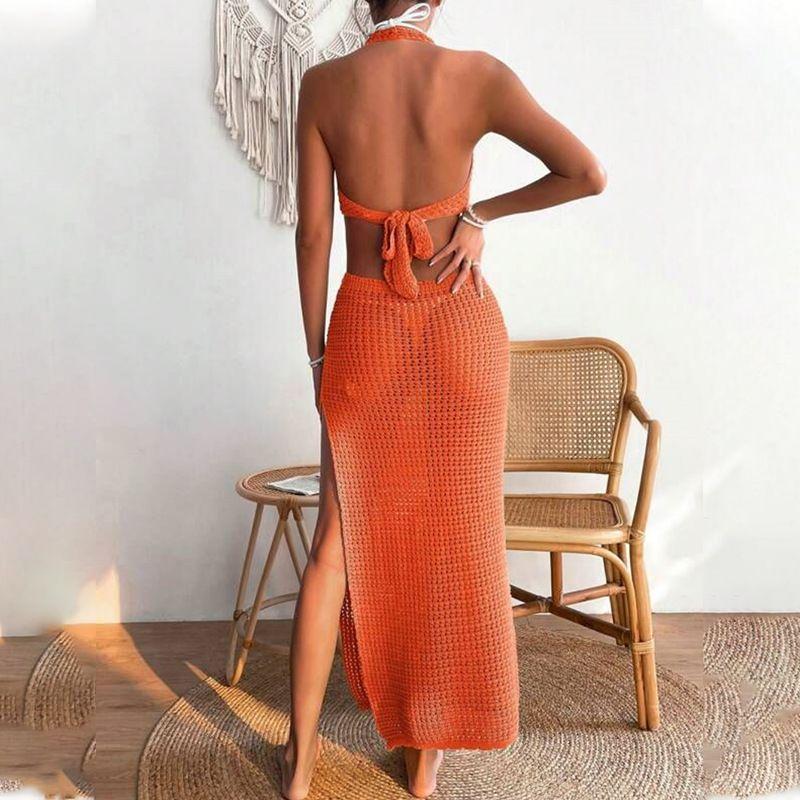 Beach Swimsuit Cover up Beach Dress Women Knitting Cut Out Bikini Swimsuit Blouse Sun-Protective Clothing