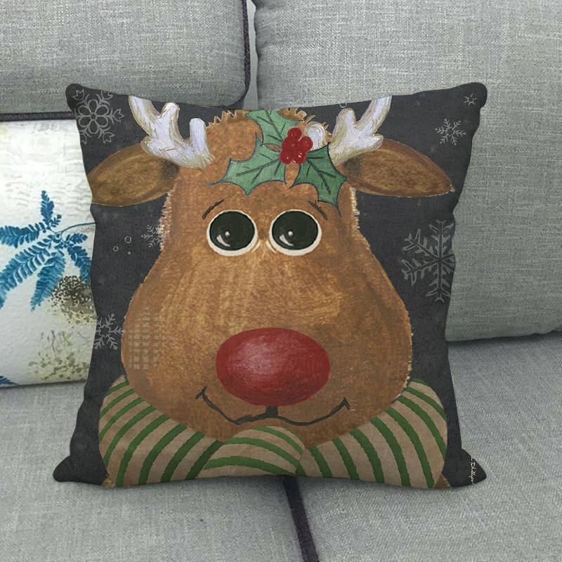 Christmas Happy Cartoon Pattern Digital Printing Short Plush Pillow Covers For Car Sofa Office Cushion Cover Home Goods