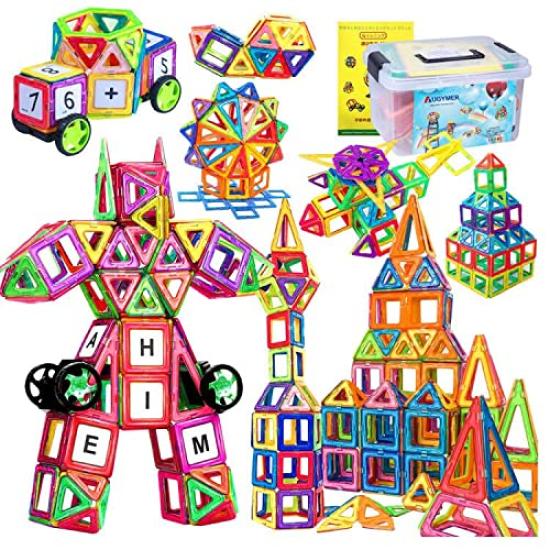 

Augymer Magnetic Building Blocks, Educational Toy for Kids, Includes 76 Magnetic Building Blocks and 44 Other Wheels and Panel Parts, and Storage Case