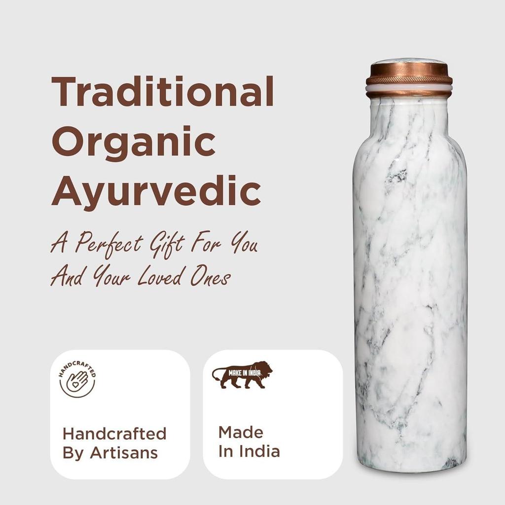 Copper Water Bottle 1 Litre Alkaline and Anti Oxidant 100% Leak Proof, Office,Modern Tamba Bottle   (White Natural Marble)