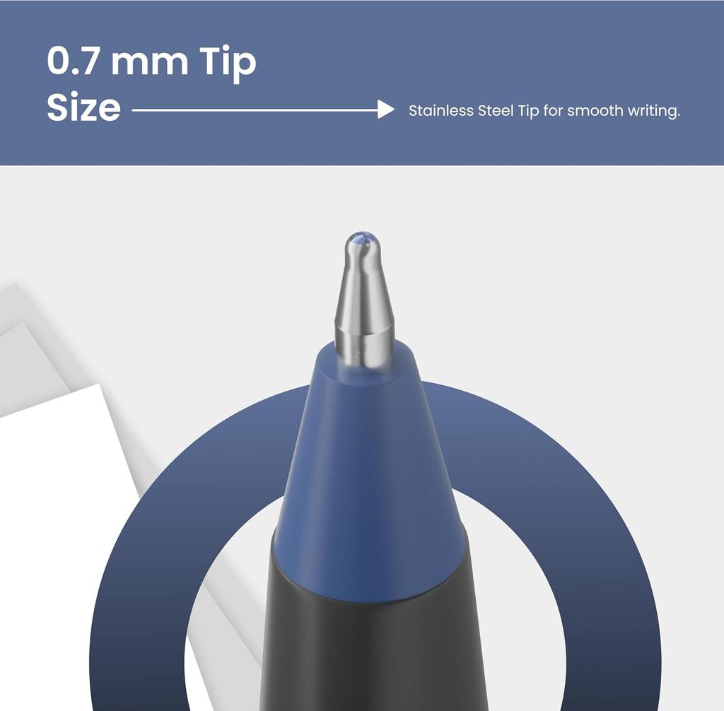Pentonic 0.7mm Ball Point Pen Pack of 1 X 10pcs | Blue Ink, Black Body | Smooth Writing for Office, Home & School