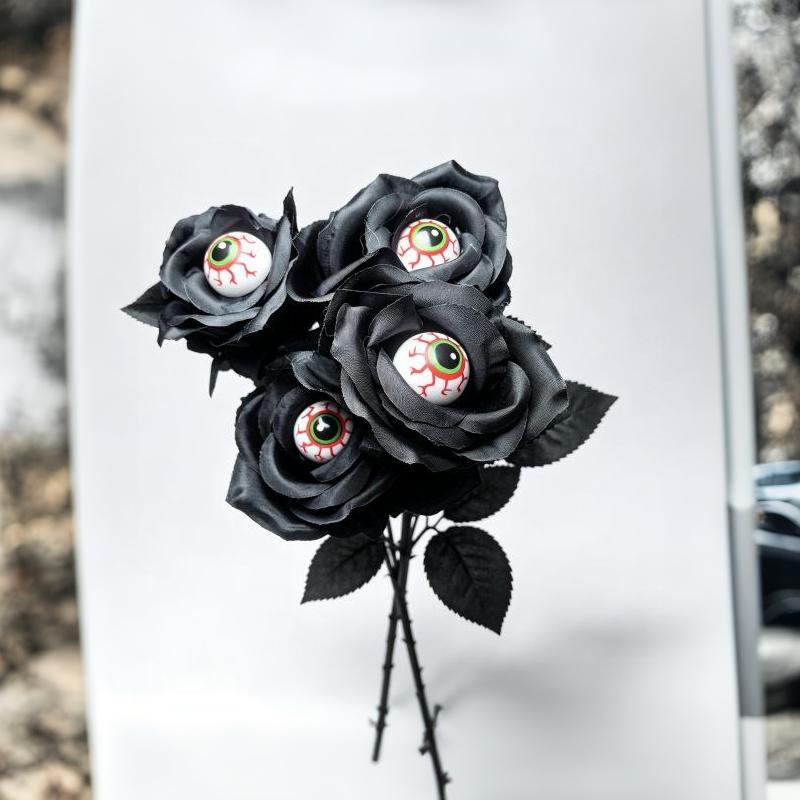 1Pc With Eyeball Halloween Eyeball Rose Simulation Handmade Eyeball Fake Flower Exquisite Artificial Black Rose Accessories