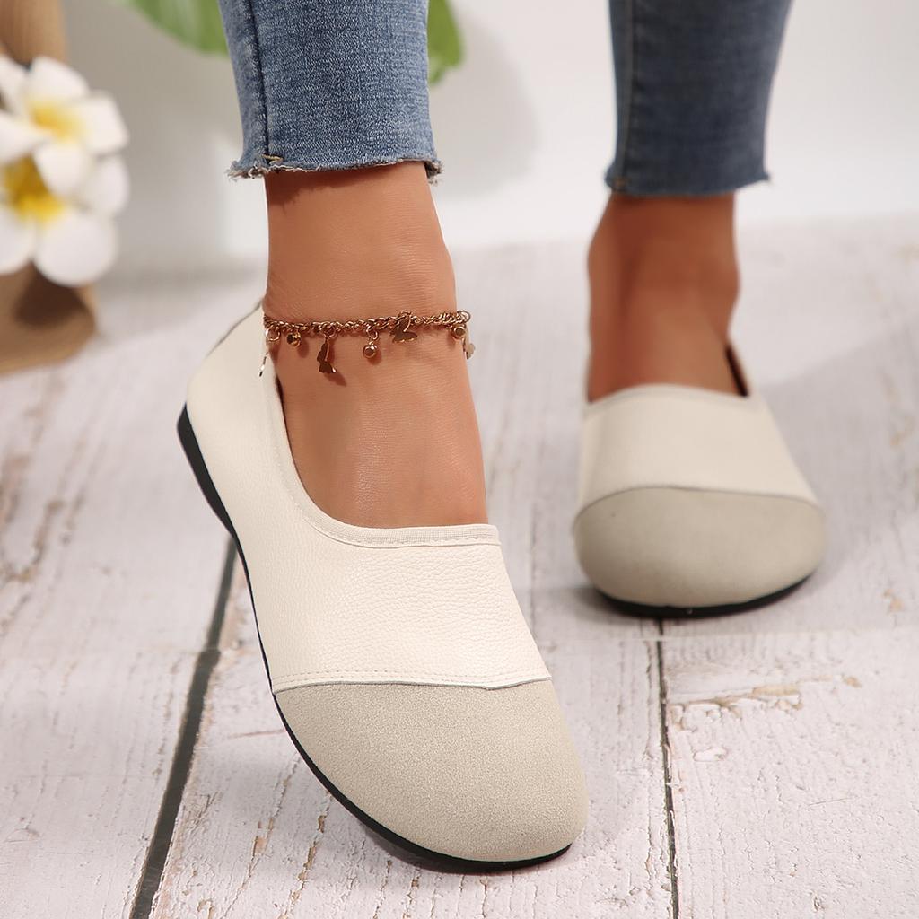 Wiosna/Jesień 2025 Nowe Retro Buty Damskie Blokowane Kolorystycznie Okrągły Nosek Miękka Podeszwa Wsuwane Casualowe Płaskie Buty Damskie