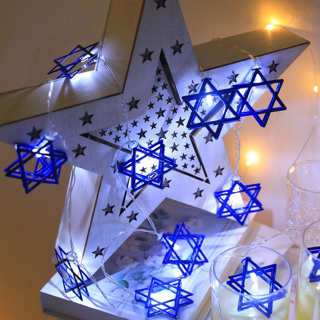 Star of David Fairy String Light Battery Powered Hexagram Magen Star for Jewish Judaism Hanukkah Chanukah Passover Shabbat Decor