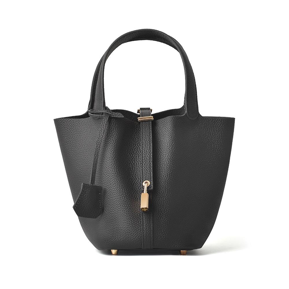 Premium Läder Hinkväska, Stor Kapacitet Axelremsväska, Kvinnors Grönsakskorg Handväska, Mammaväska, Bruds Bröllopsväska