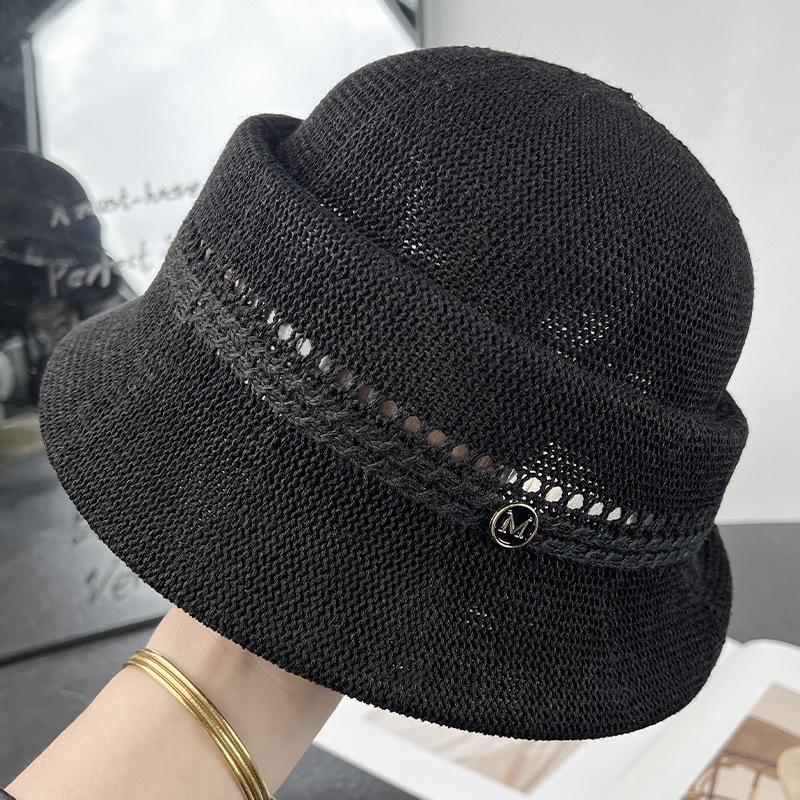 New hollow breathable quite expansion basin hat women's spring and summer light fashion elegant face small bucket hat woven sun hat