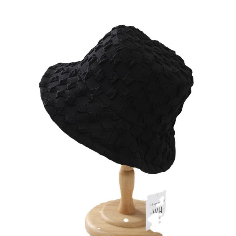Hat women's spring and summer folds sunshade sunscreen flat top bucket hat seersucker temperament shows washbasin hat