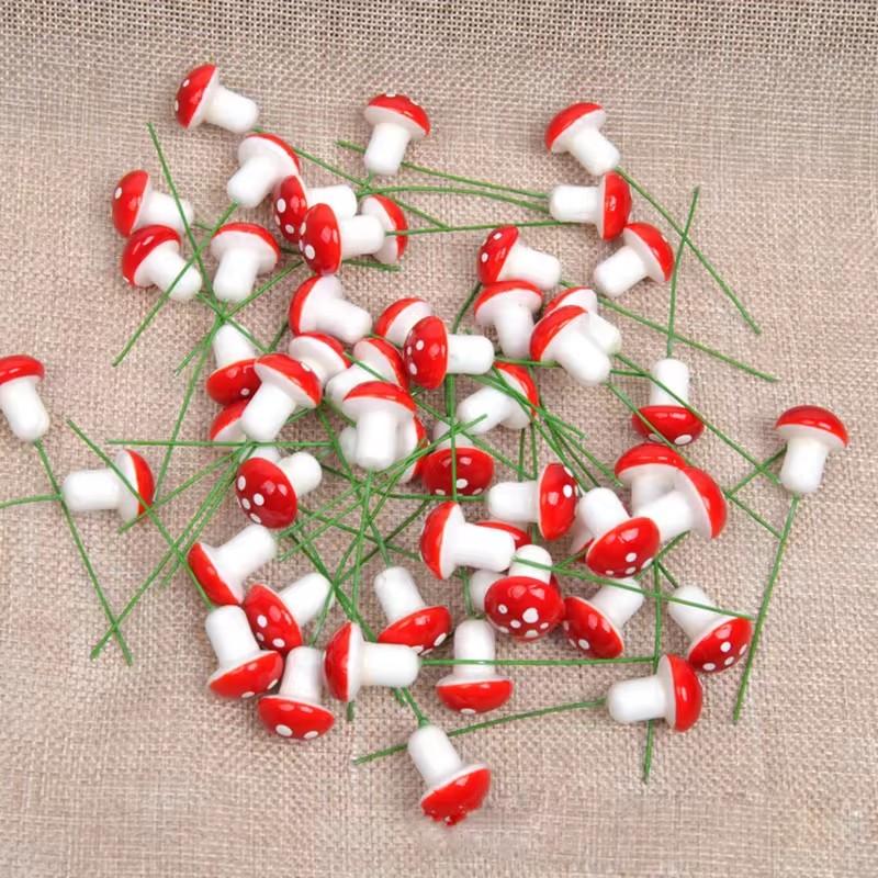 100/50/10pcs Mini Mushroom Miniatures Fairy Garden Moss Terrarium Resin Crafts Decorations Artificial Stakes Craft