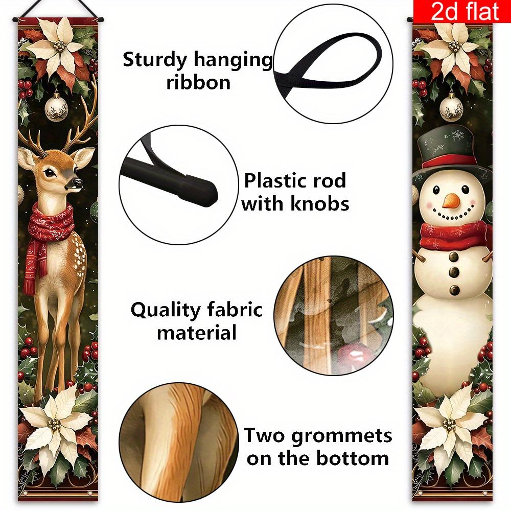 Merry Christmas Couplet Banner Floral Snowman Deer 1 Pair Indoor Outdoor Decor