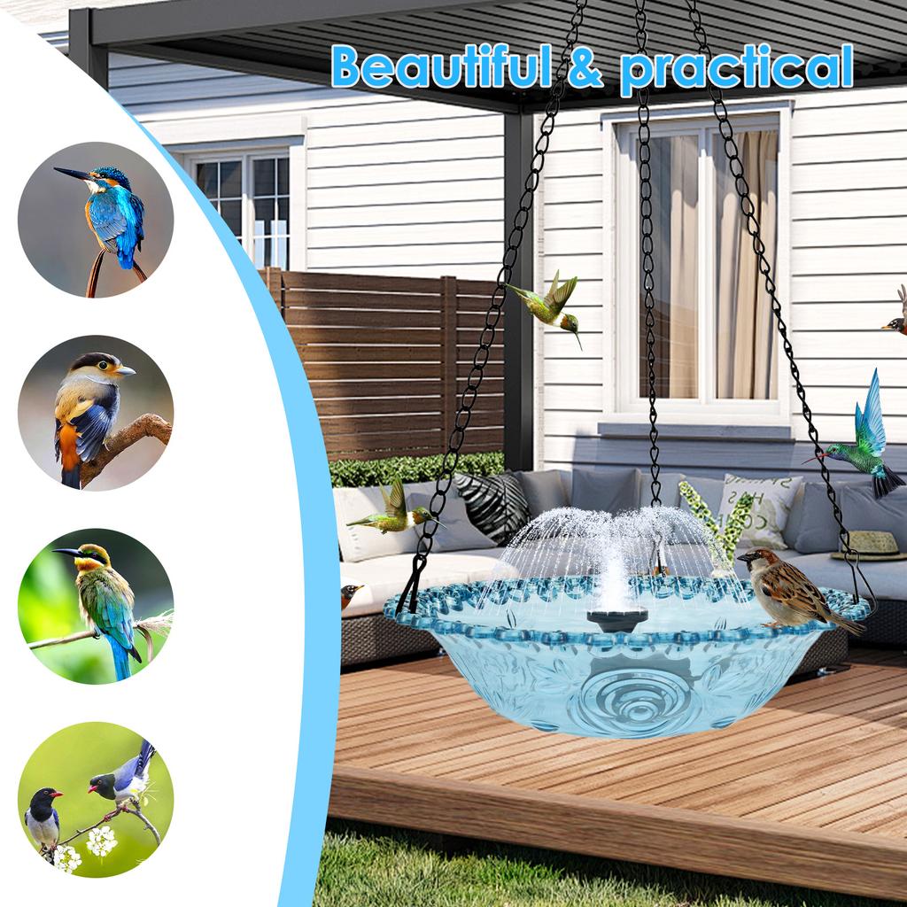 Hanging Bird Bath Fountain USB Powered Bird Water Feeder Outdoors Garden Landscape Decoration Hummingbird Bath Feeder Bowl