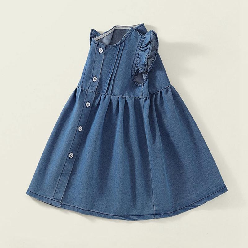 3-10 Years Kids Girls Blue Demin Dress Sleeveless Dress
