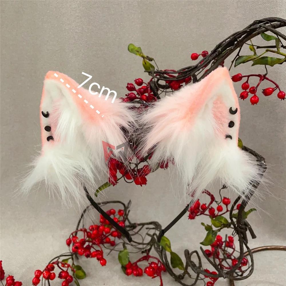 CyNew Hand Made Work Halloween Ailurus Fulgens Three Felinae Pink Cat  Ears Hairhoop Headwear Tail Costume Accessories Custom Ma One Size&Normal