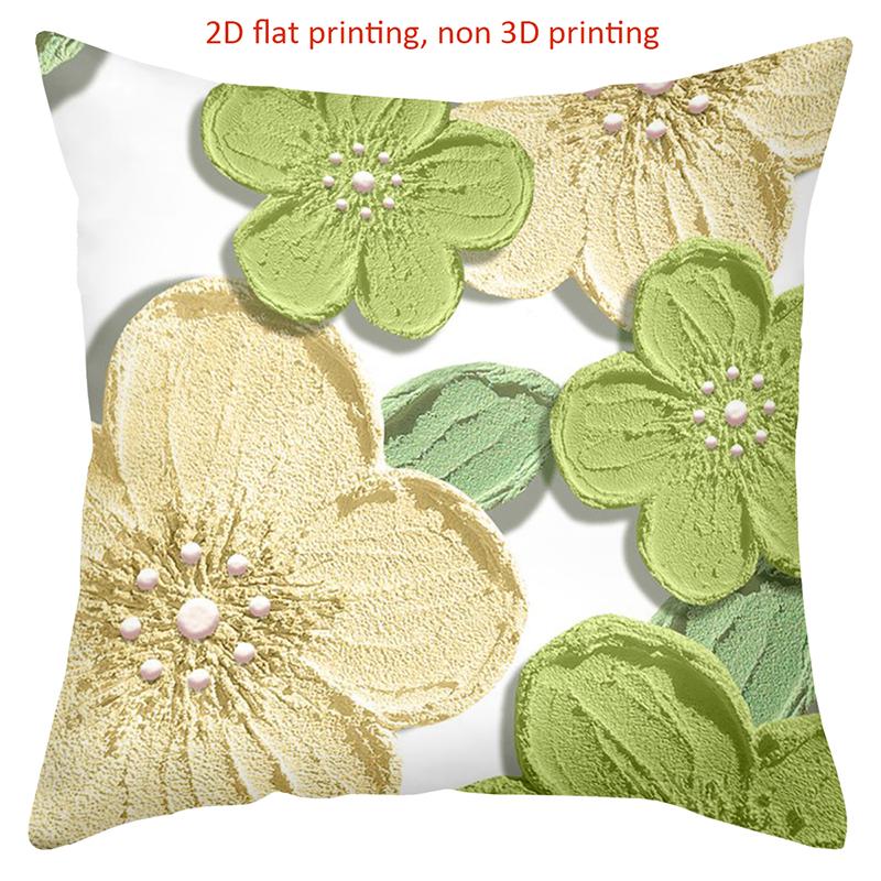 Floral Embroidered Cushion Covers 2D Flat Printed Polyester Pillowcase, Sofa Decorative Cushion Cov Headboard Pillow