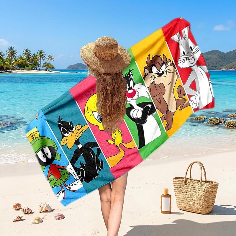 Looney Tunes Printed Swim Towel, Portable Water Absorbent Towel for Beach Camping Daily Bathroom Use