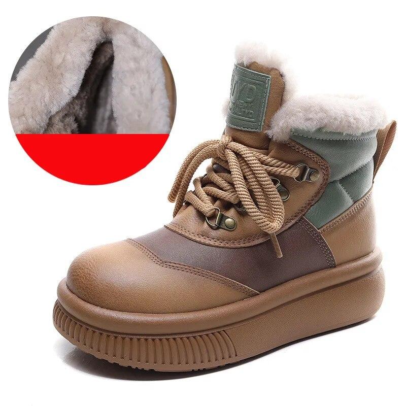 

Johnature, повседневные зимние ботинки из натуральной кожи, женские теплые плюшевые полусапоги, хлопковые ботинки на толстой подошве со шнуровкой 40 жёлтый