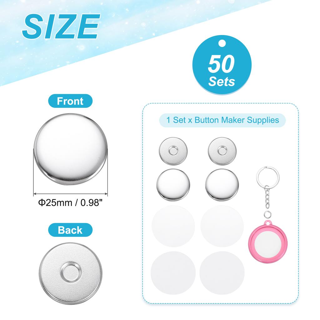 10/25/50Set Button Maker Supplies 25/32/37mm Blank Badge Button Parts Badge Parts w Blank Paper for Crafts Double-Sided Keychain