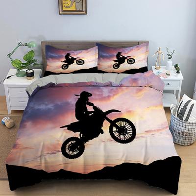 Motocross Kung Drottning Sängkläder Set För Pojkar Vuxna Off-road Tävling Motorcykel Påslakan Smutsig Cykel Förare Polyester Täcke Överdrag