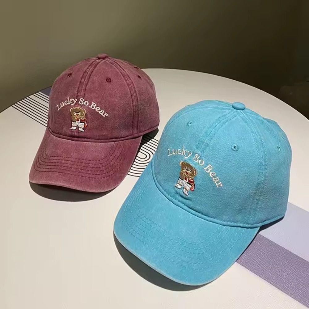 Adjustable Hip Hop Hats Cartoon Bear Embroideried Trucker Hat Fashion Sun Hat  Outdoor Sports