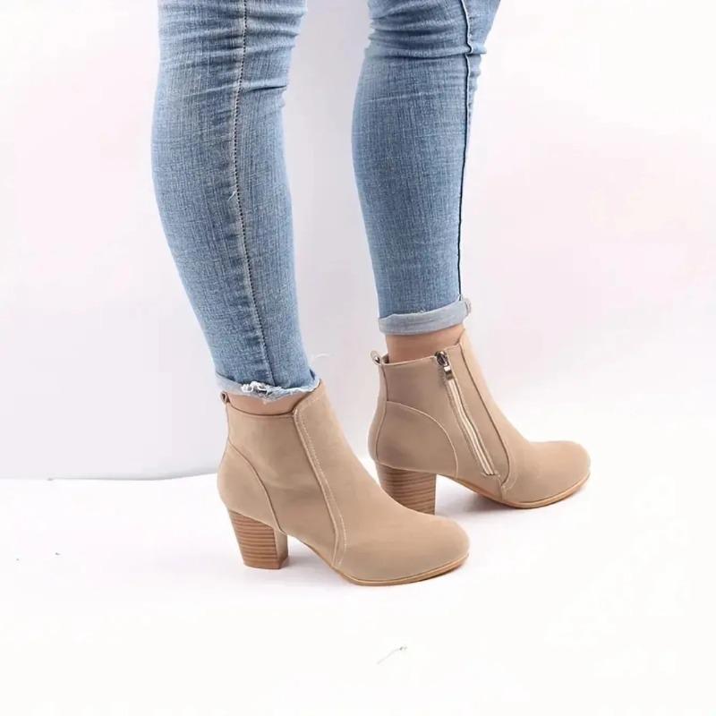 Woman Boots Autumn Winter Chunky Heels Zip Shoes Women Fashion Chelsea Ankle Women Fashion Comfortable Boot