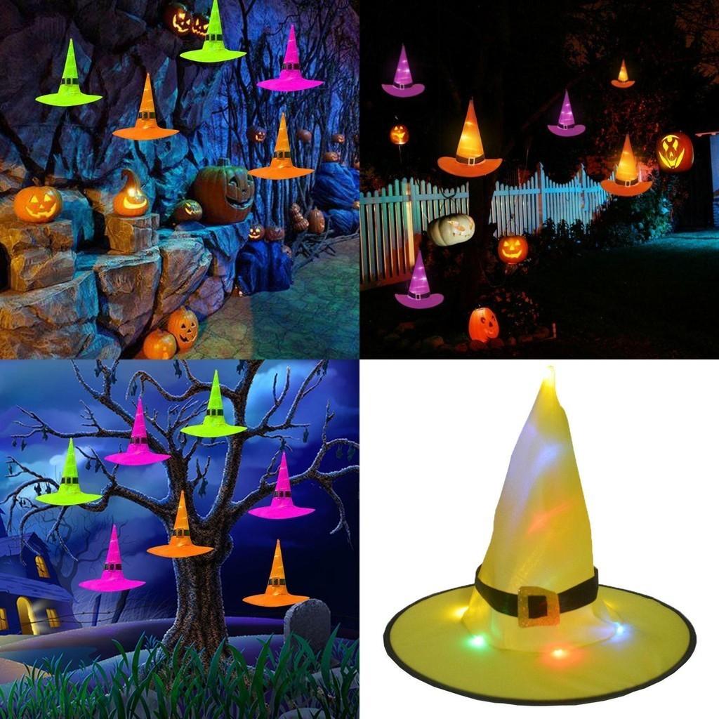 Festive Glowing Halloween Witch Hats For Outdoor Cosplay Party And Decorations