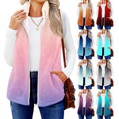 Gilet Cappotto Cardigan Moda Caldo in Pile con Stampa Sfumata da Donna