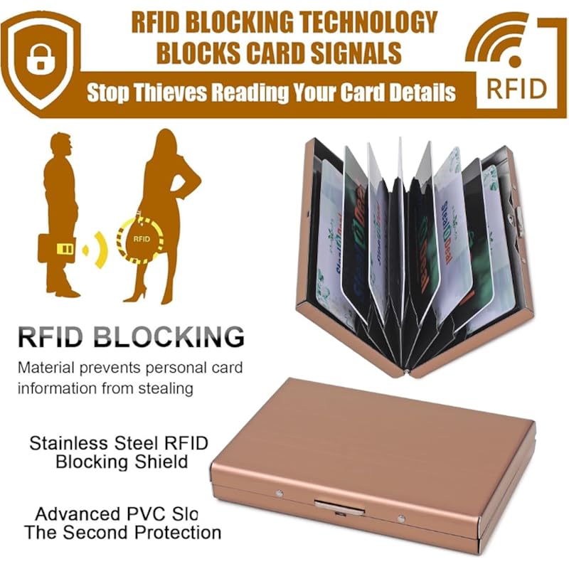 Stealodeal Long-Lasting Rose Gold Rfid Protector Metal Debit/Credit/Atm 8 Slots Men & Women Card Holder Purse