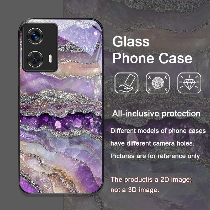 Luxury Pink Purple Marble Pattern Tempered Glass Phone Case for Motorola Moto Edge 50 Fusion 40 Neo 30 Pro G85 G84 G55 5G Covers