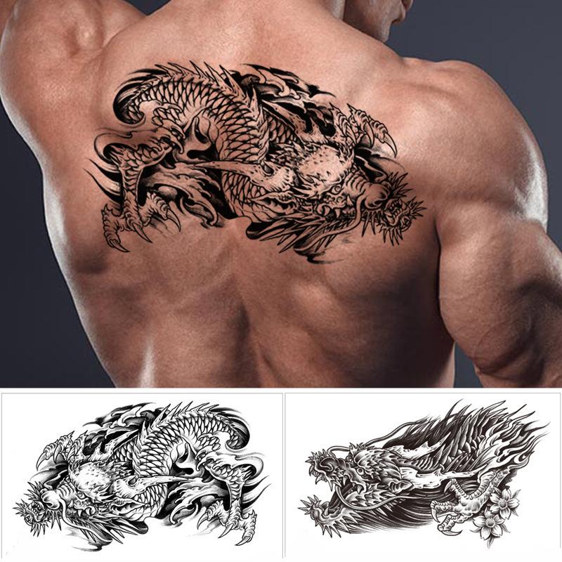 Über die Schulter Drache dreiseitiger Buddha Blume Brust Tattoo Aufkleber, neuer Halbarm-Buchstaben Anti-Schweiß Tattoo Aufkleber