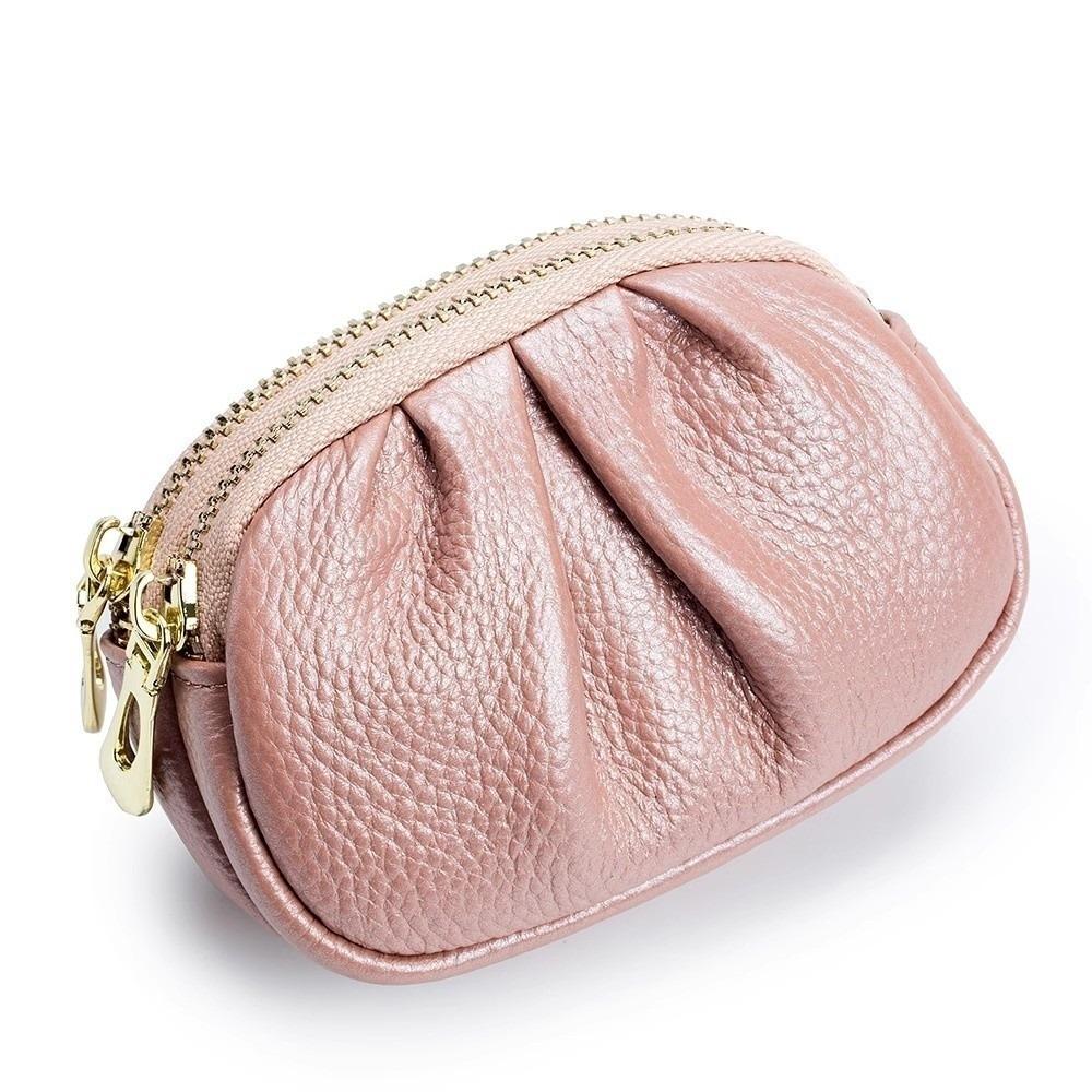 

Double-layer Mini Wallet Zipper Short Wallet Elegant PU Leather Coin Purse Women розовый