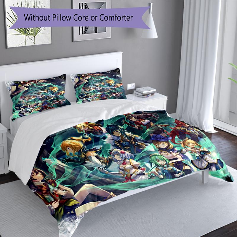3pcs Genshin Impact Characters Duvet Cover Set, Includes 1 Duvet Cover and 2 Pillowcases,Skin-Friendly&Comfortable Fabric,Suitable Bedding Sets
