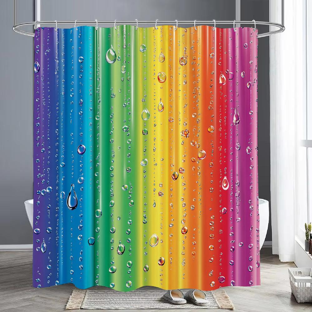 Modern Colorful Water Drops Rainbow Pattern Shower Curtain, Bathroom Decor Shower Curtain, Waterproof Shower Curtain With Hooks