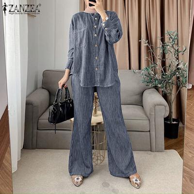 Kadın Uzun Kollu Bluz ve Pantolon Rahat İki Parça Takım Elbise Setleri