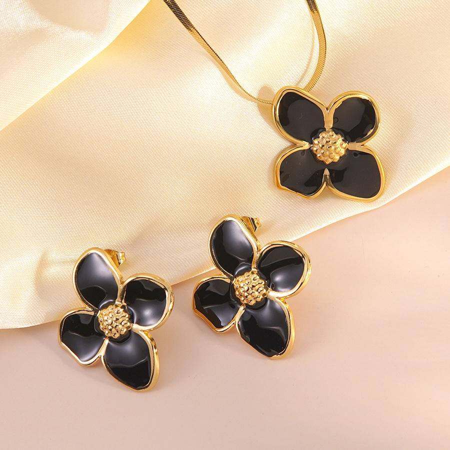 Elegant Stainless Steel Floral Jewelry Set | Durable, Easy to Maintain, Ideal for Daily Wear, Vacations, and Gifts for Wives or Girlfriends чёрный