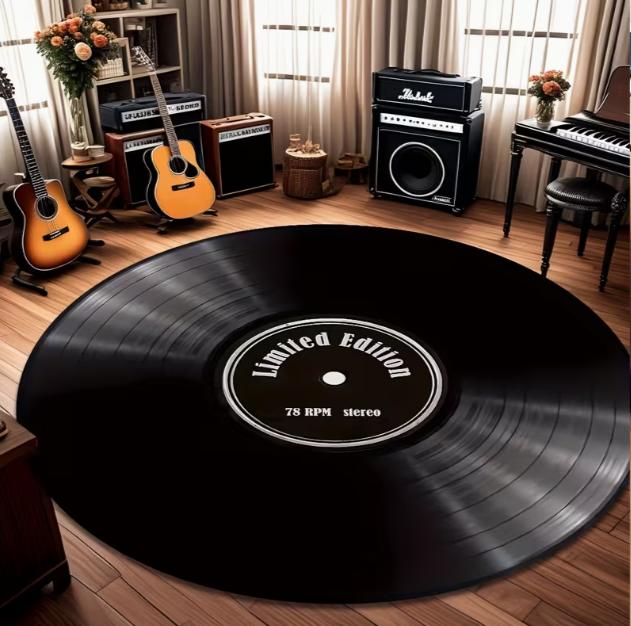 

Retro Record Pads Are Lightweight Durable Machine Washable Round Design Carpet and Home Decor 80cm x 80cm