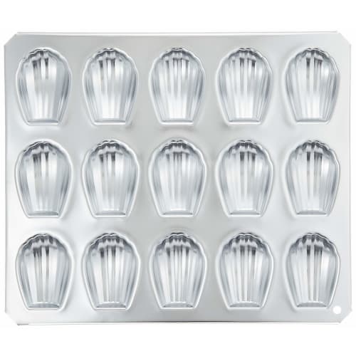 Tiger Crown Madeleine Mold, Silver, 228 x 269 x 13mm, 15 Madeleine Shell Molds, Chrome-Plated Steel, Seashell Shape, 909