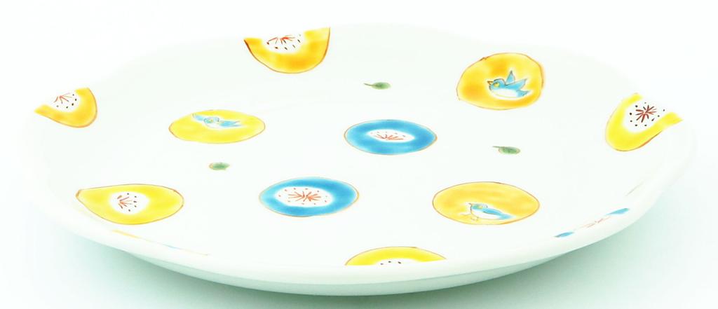Kutani Ware by Takatomo Size Serving Plate with Round Polka Kawai, 7.3, Dots, K9-342